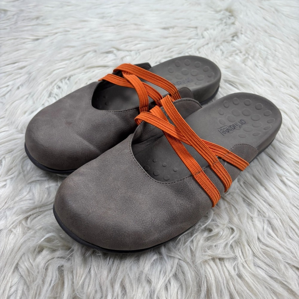 Orthaheel Women's US 9 Gray Orange Sasha Ii Orthotic Muleclog Mule Clog